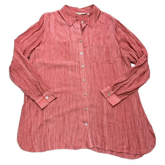 Soft surroundings Large Coral Top Viscose Long Sleeve Button Down Lightweight - Picture 1 of 5